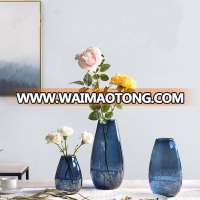 New arrival clear whit and blue flower glass vase for home decoration