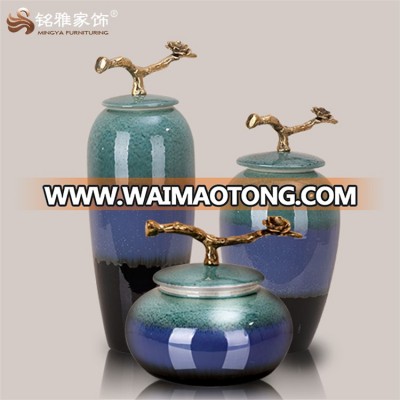 Archaistic jar with a lid ceramic flower vase interior decoration