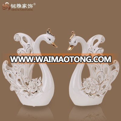 Wedding decoration centerpieces ceramic couple swan figurines for table decor